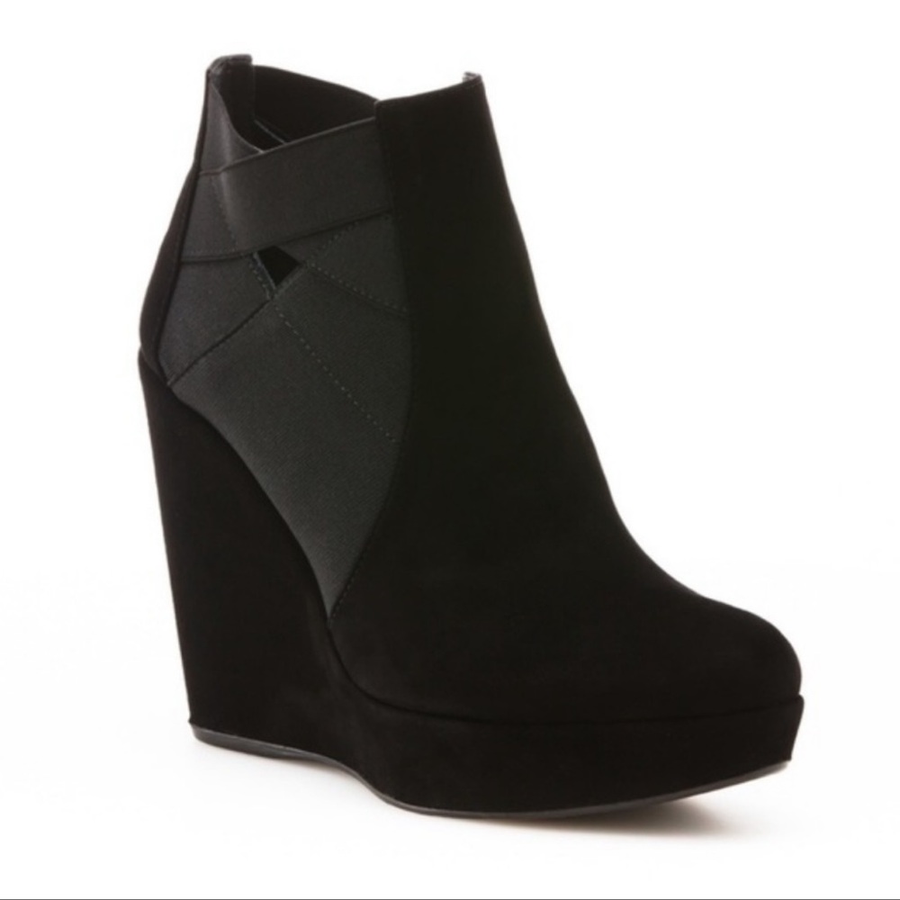 Stuart Weitzman Black Suede Hiyola Wedge Booties, size 8